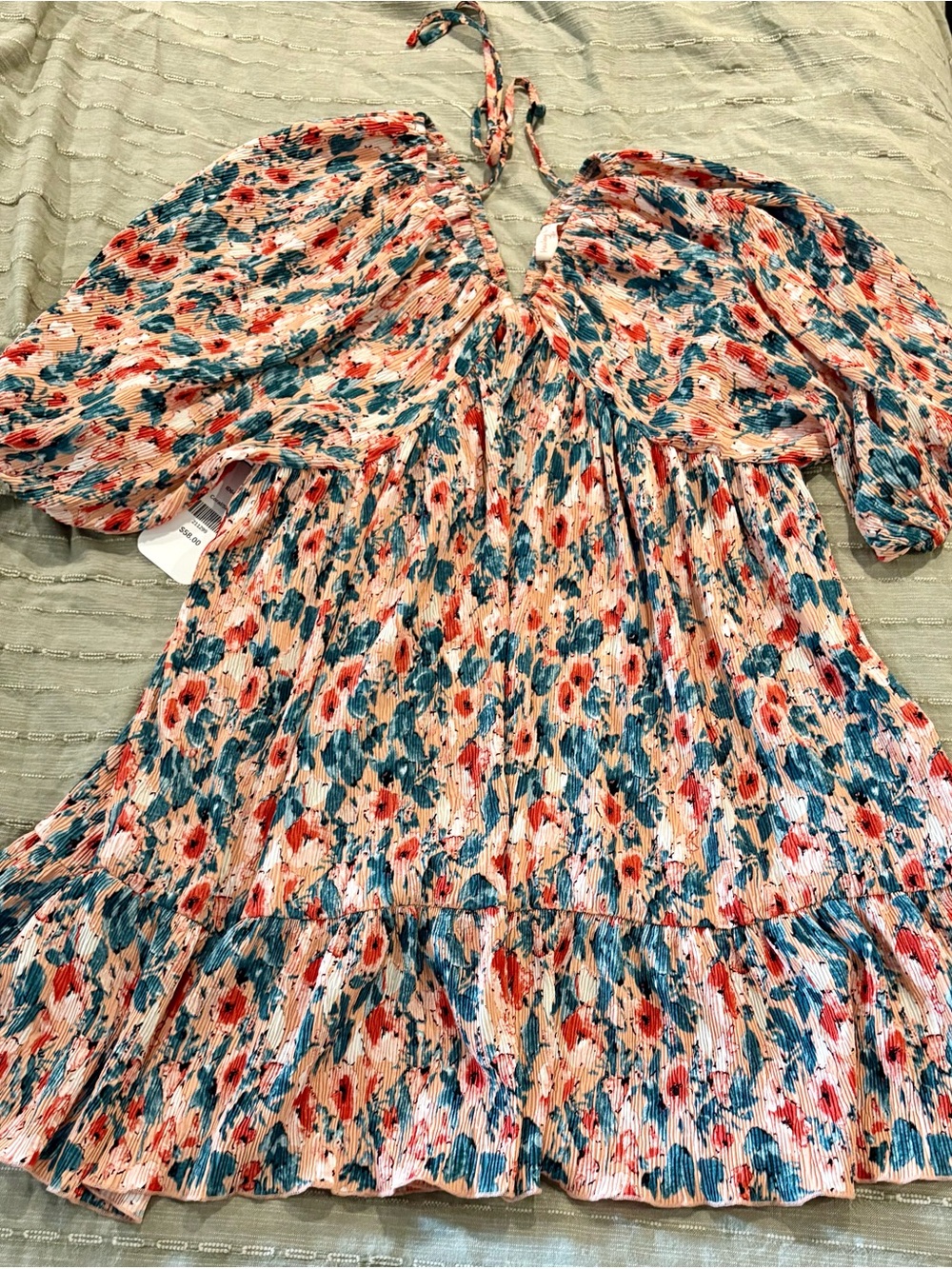 Teal & Coral Floral Halter Mini Dress